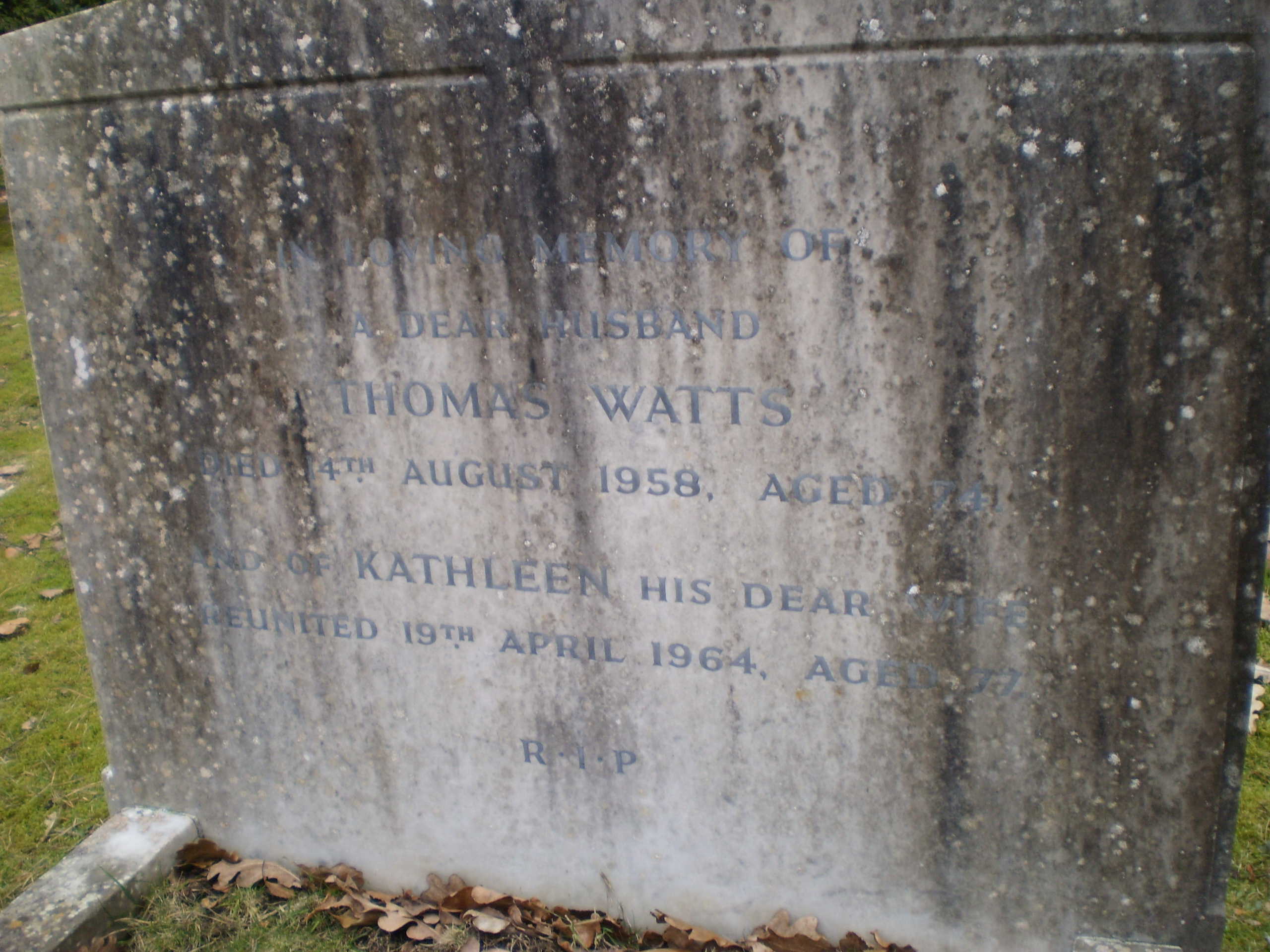 THOMAS WATTS - KATE COURTNEY - Headstone